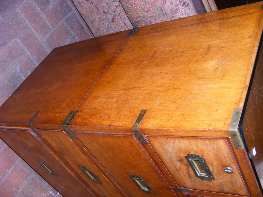 A 19th century military two section secretaire cam - Image 3 of 16