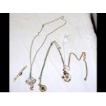 Three Edwardian necklaces with chains, together wi