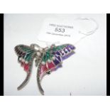 A silver butterfly brooch set with marcasite and p