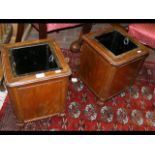 A pair of antique square metal lined jardinieres