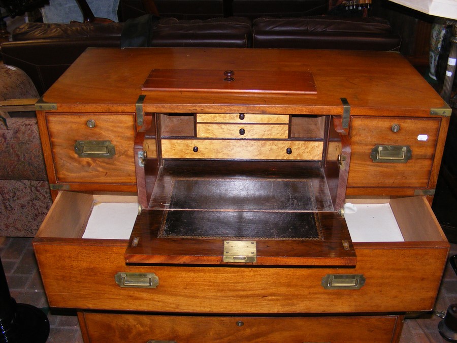 A 19th century military two section secretaire cam - Image 9 of 16