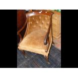Antique library chair with reeded front supports