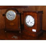 Antique inlaid mantel clock, together with one oth