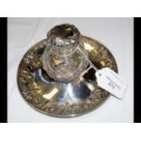 Victorian silver circular inkstand with cut glass