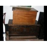 Antique blanket chest, together with a teak blanke