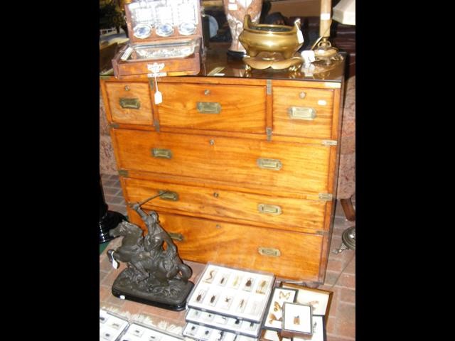 A 19th century military two section secretaire cam