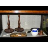 Various collectables, including candlesticks