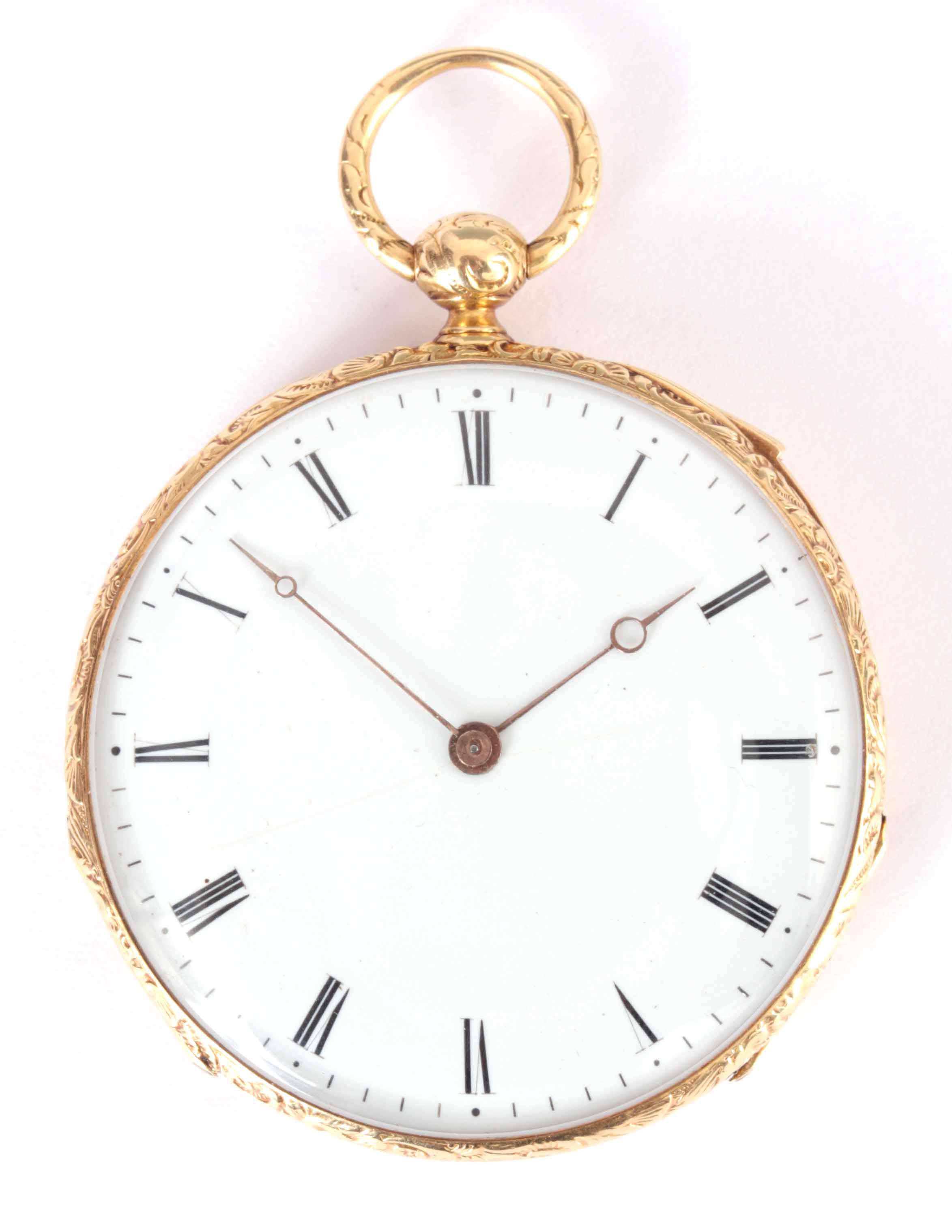 DUBOIS & FILS A MID 19th CENTURY SWISS 18K GOLD QUARTER REPEATING OPEN FACE POCKET WATCH having a