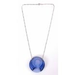 RENE LALIQUE. A RARE BLUE GLASS SAINTE-ODILE PENDANT AND CHAIN made in 1930 for the winemaker