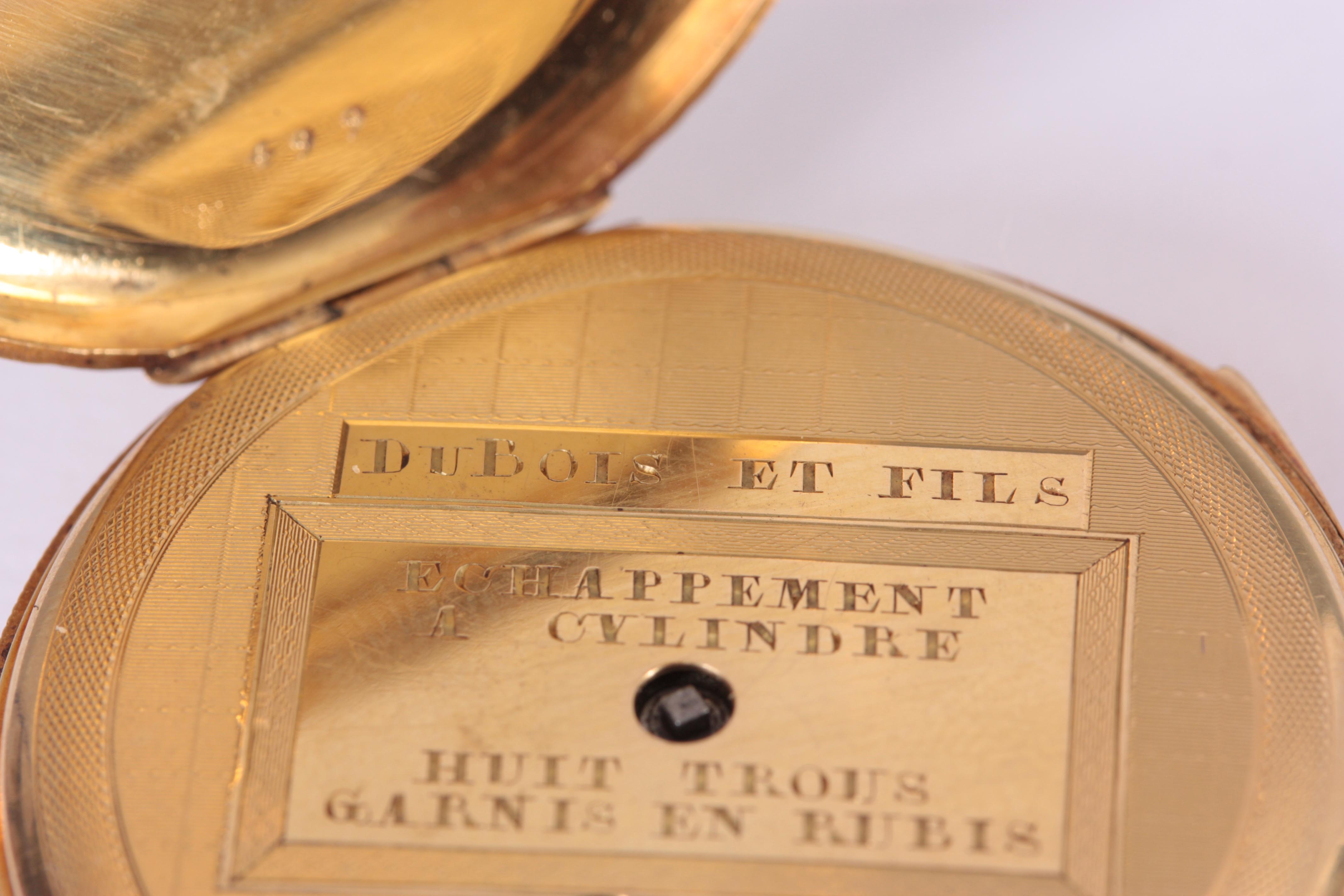 DUBOIS & FILS A MID 19th CENTURY SWISS 18K GOLD QUARTER REPEATING OPEN FACE POCKET WATCH having a - Image 12 of 15