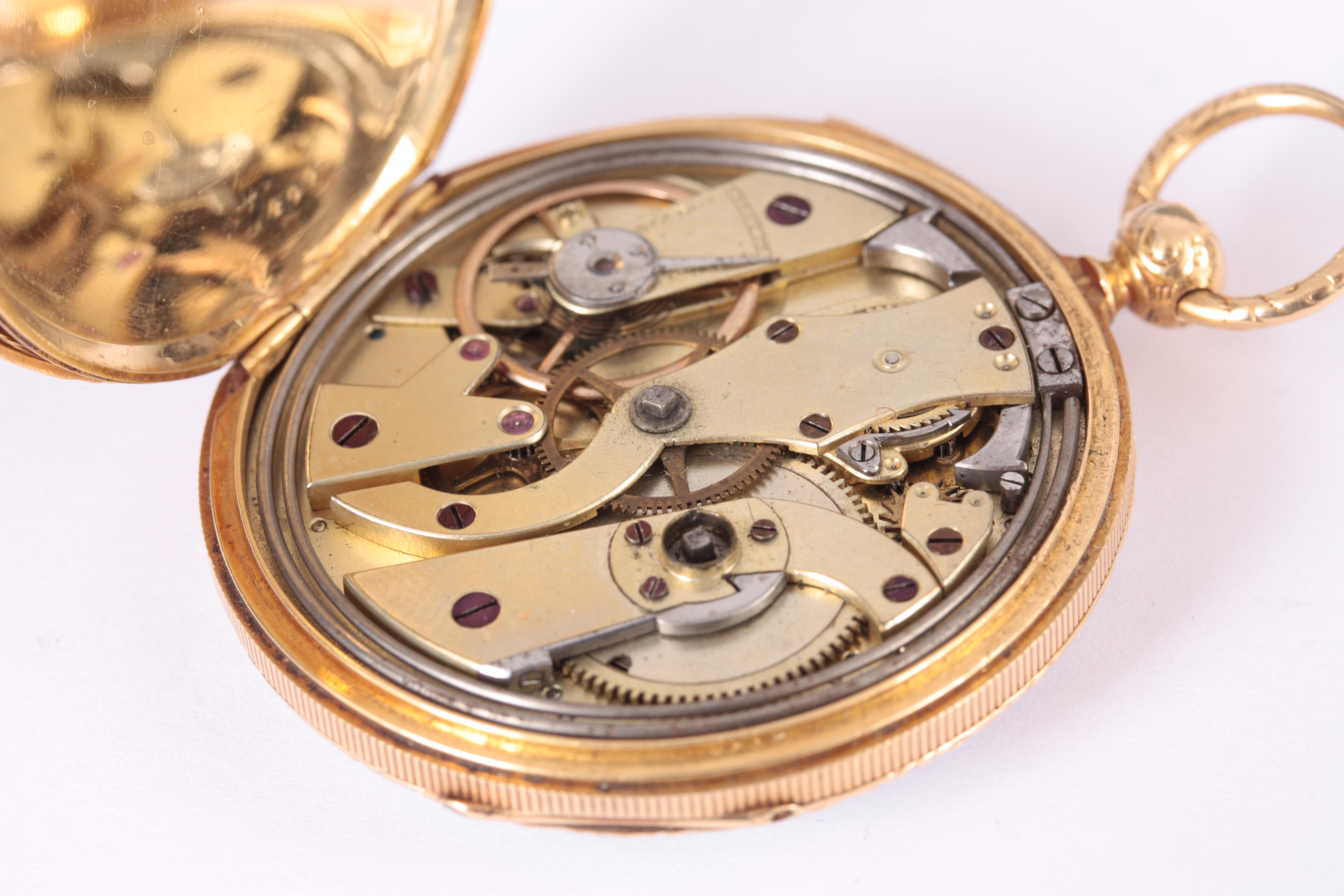 DUBOIS & FILS A MID 19th CENTURY SWISS 18K GOLD QUARTER REPEATING OPEN FACE POCKET WATCH having a - Image 14 of 15