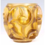 RENÉ LALIQUE. A RARE 'TOURBILLONS' AMBER GLASS VASE the body having polished and frosted design of