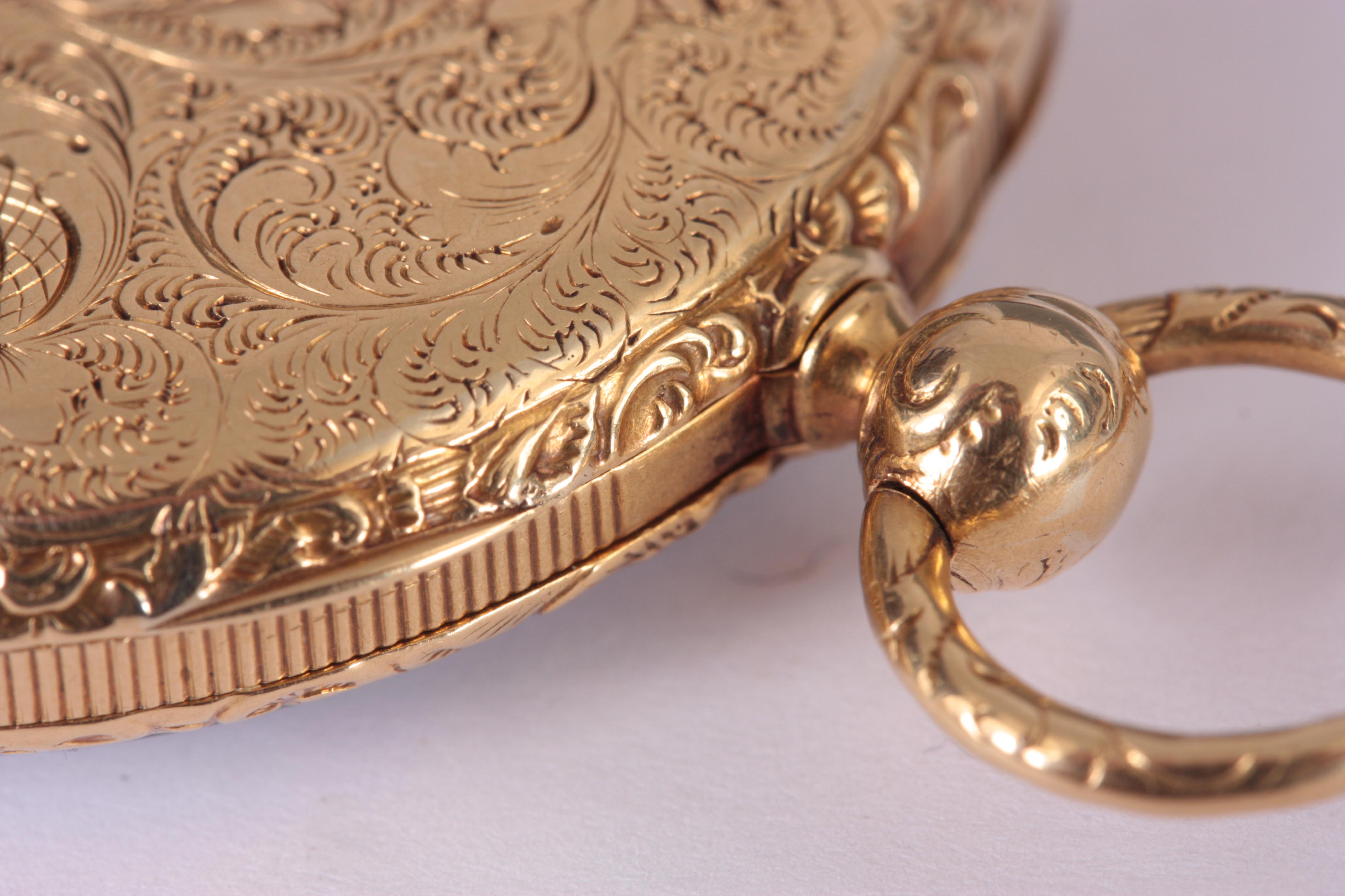 DUBOIS & FILS A MID 19th CENTURY SWISS 18K GOLD QUARTER REPEATING OPEN FACE POCKET WATCH having a - Image 7 of 15