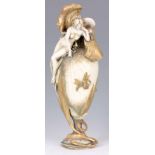 A LARGE LATE 19TH CENTURY ART NOUVEAU STYLE RIESSNER, STELLMACHER & KESSEL FIGURAL VASE with leaf