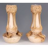 A PAIR OF ROYAL DUX ART NOUVEAU STYLE VASES of naturalistic form having flared moulded stems with