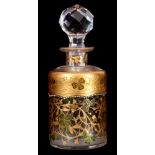 A LATE 19th CENTURY FRENCH GILT AND ENAMEL SCENT BOTTLE having clover design and cut glass stopper