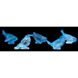 RENÉ LALIQUE. A COLLECTION OF FIVE EARLY 20th CENTURY BLUE PATINATED GLASS BIRD FIGURES in various