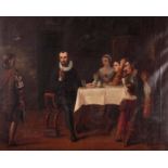 A 19TH CENTURY OIL ON CANVAS. Continental interior scene 66cm high, 81cm wide - in gilt decorative