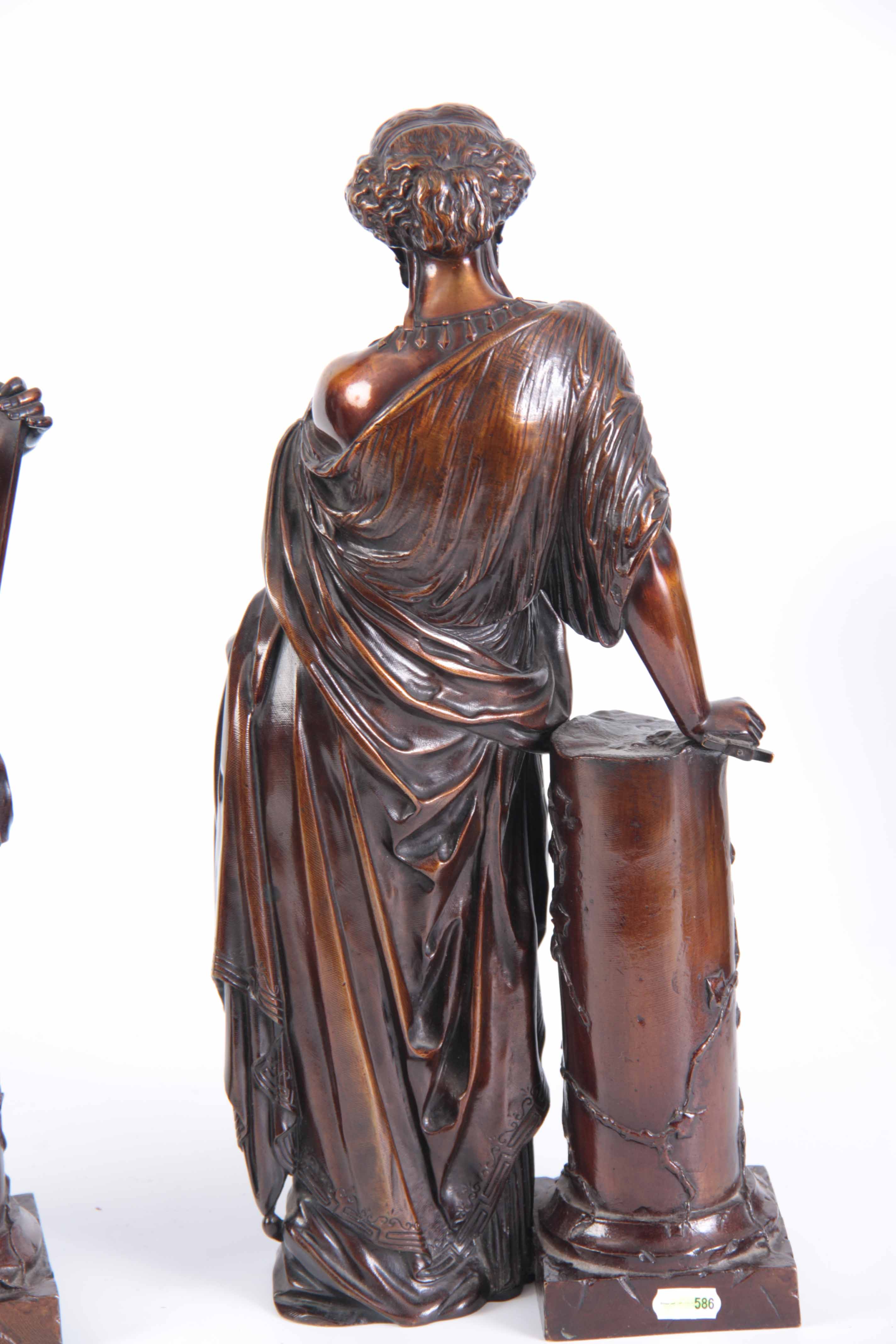 A PAIR OF EARLY 20TH CENTURY BRONZE NEO-CLASSICAL STYLE FIGURES representing the arts 47cm high - Image 8 of 8