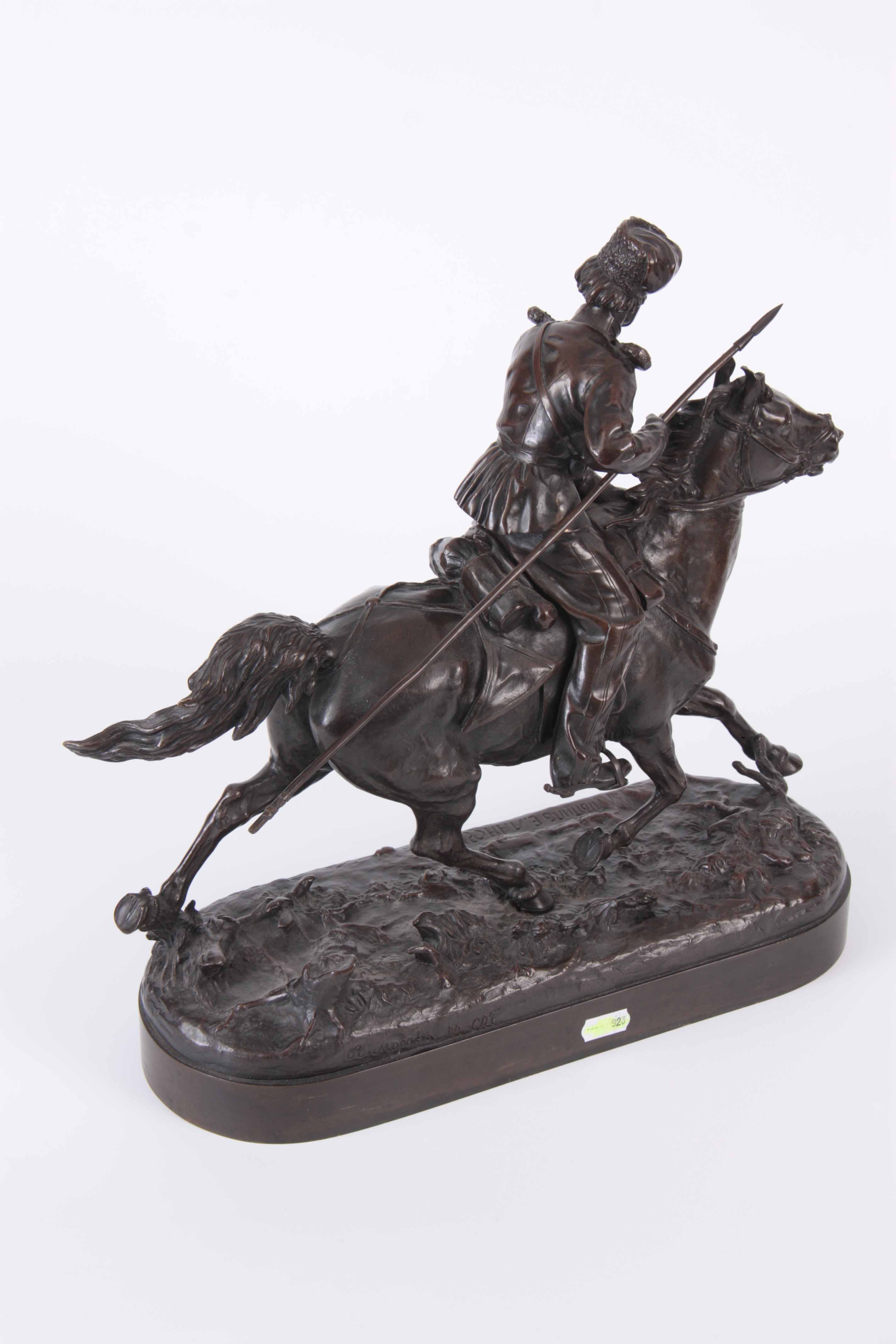 E. NAHCEPE. A LATE 19TH CENTURY RUSSIAN PATINATED BRONZE SCULPTURE modelled as a Cossack on charging - Image 8 of 8