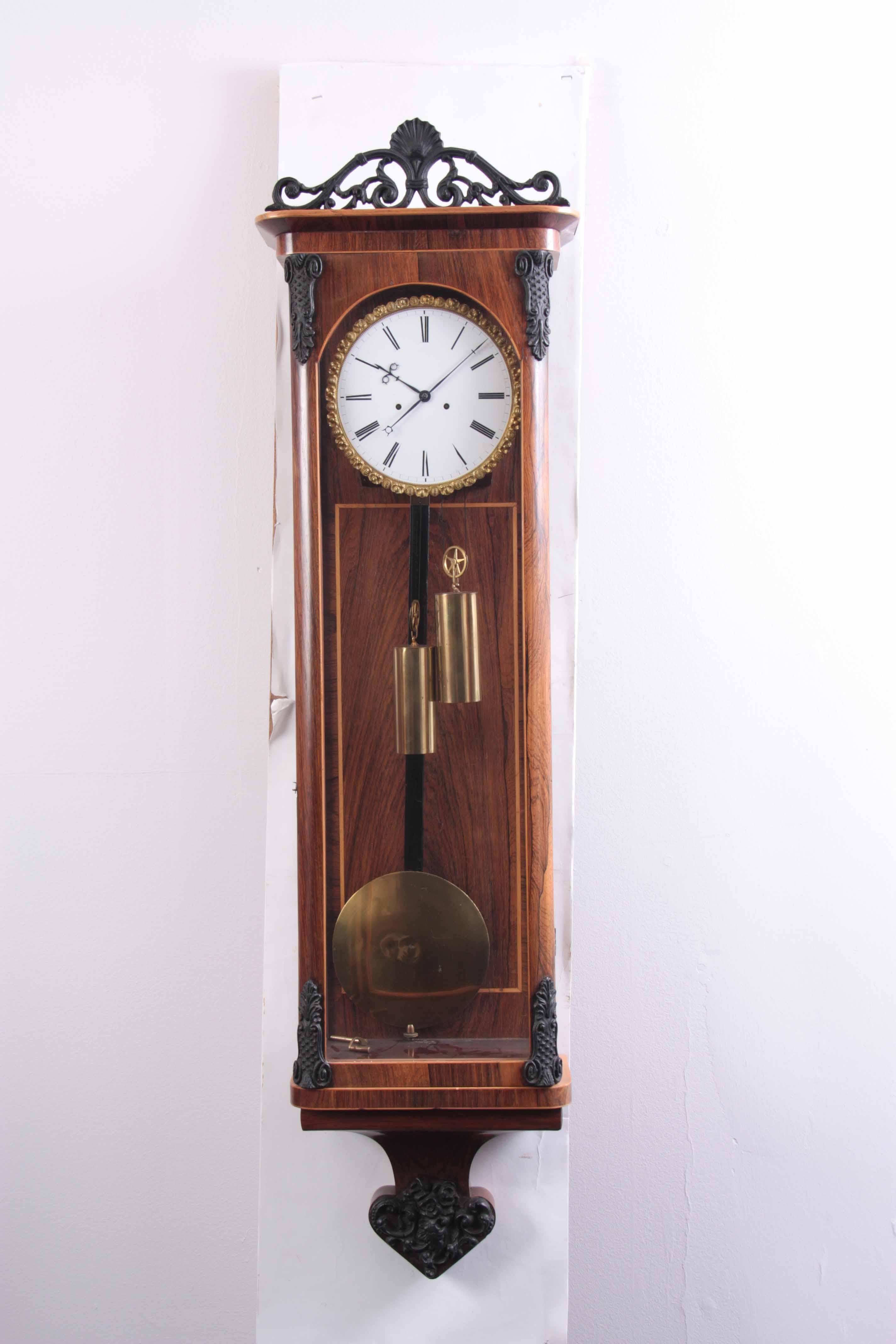 A MID 19th CENTURY BIEDERMEIER VIENNA REGULATOR WALL CLOCK the rosewood case having a carved - Image 3 of 12