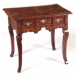 A GOOD QUEEN ANNE HERRINGBANDED FIGURED WALNUT LOWBOY/SIDE TABLE HAVING SUPERB COLOUR AND PATINA