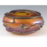 A LATE 20TH CENTURY JOHN DITCHFIELD GLASS FORM IRIDESCENT GLASS BOWL, signed and numbered, with