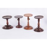 A 19TH CENTURY COLLECTION OF WIG/DISPLAY STANDS 1. Turned fruitwood ring turned stem and thumb screw