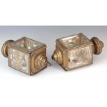 A PAIR OF BRASS ROTAX MODEL 1185 ELECTRIC SIDE LAMPS with oval copper nameplates and bevelled