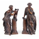 A PAIR OF EARLY 20TH CENTURY BRONZE NEO-CLASSICAL STYLE FIGURES representing the arts 47cm high