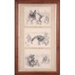 A SET OF THREE 19TH CENTURY POSSIBLY PEN AND INK DRAWINGS depicting two apes boxing, titled '