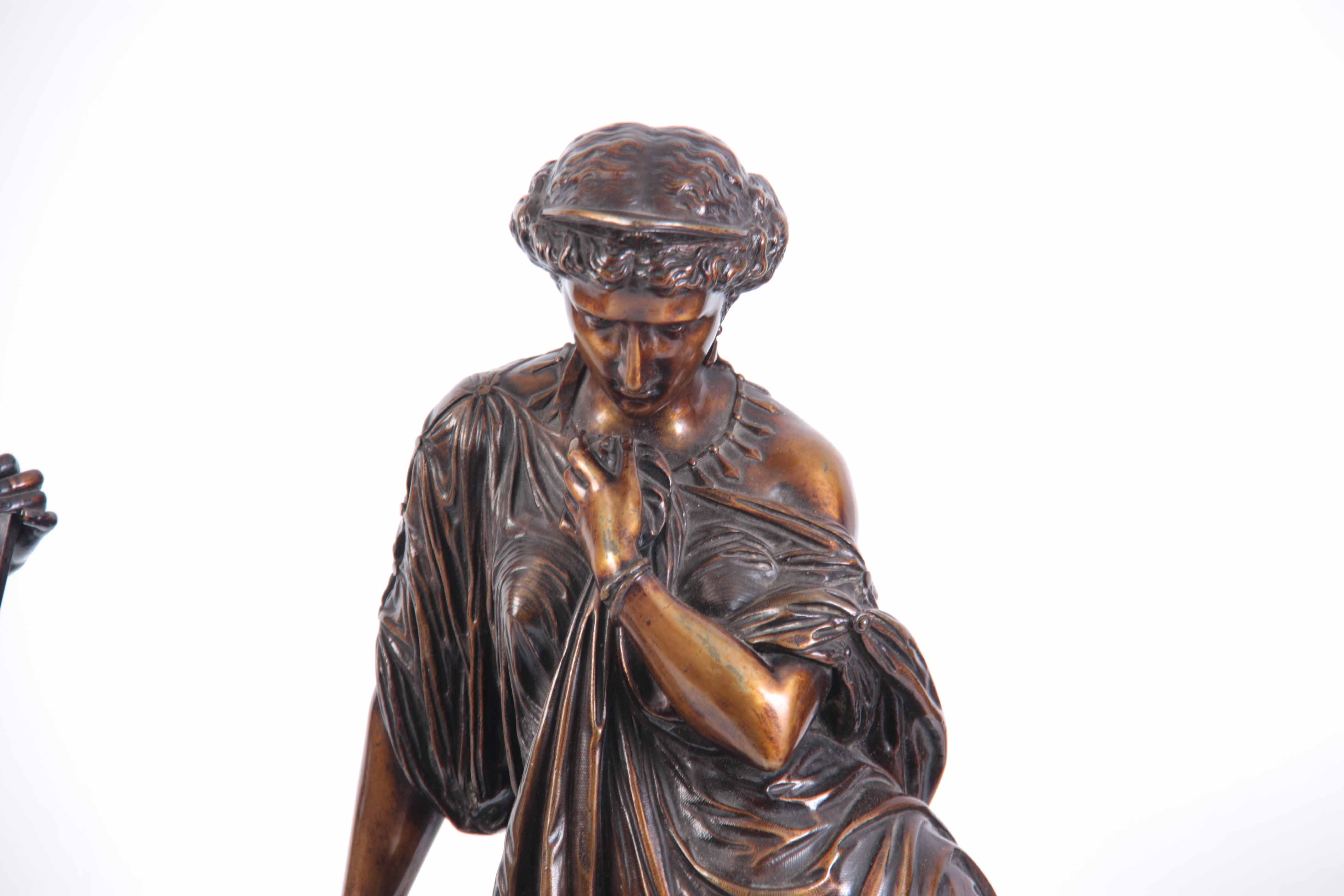 A PAIR OF EARLY 20TH CENTURY BRONZE NEO-CLASSICAL STYLE FIGURES representing the arts 47cm high - Image 3 of 8