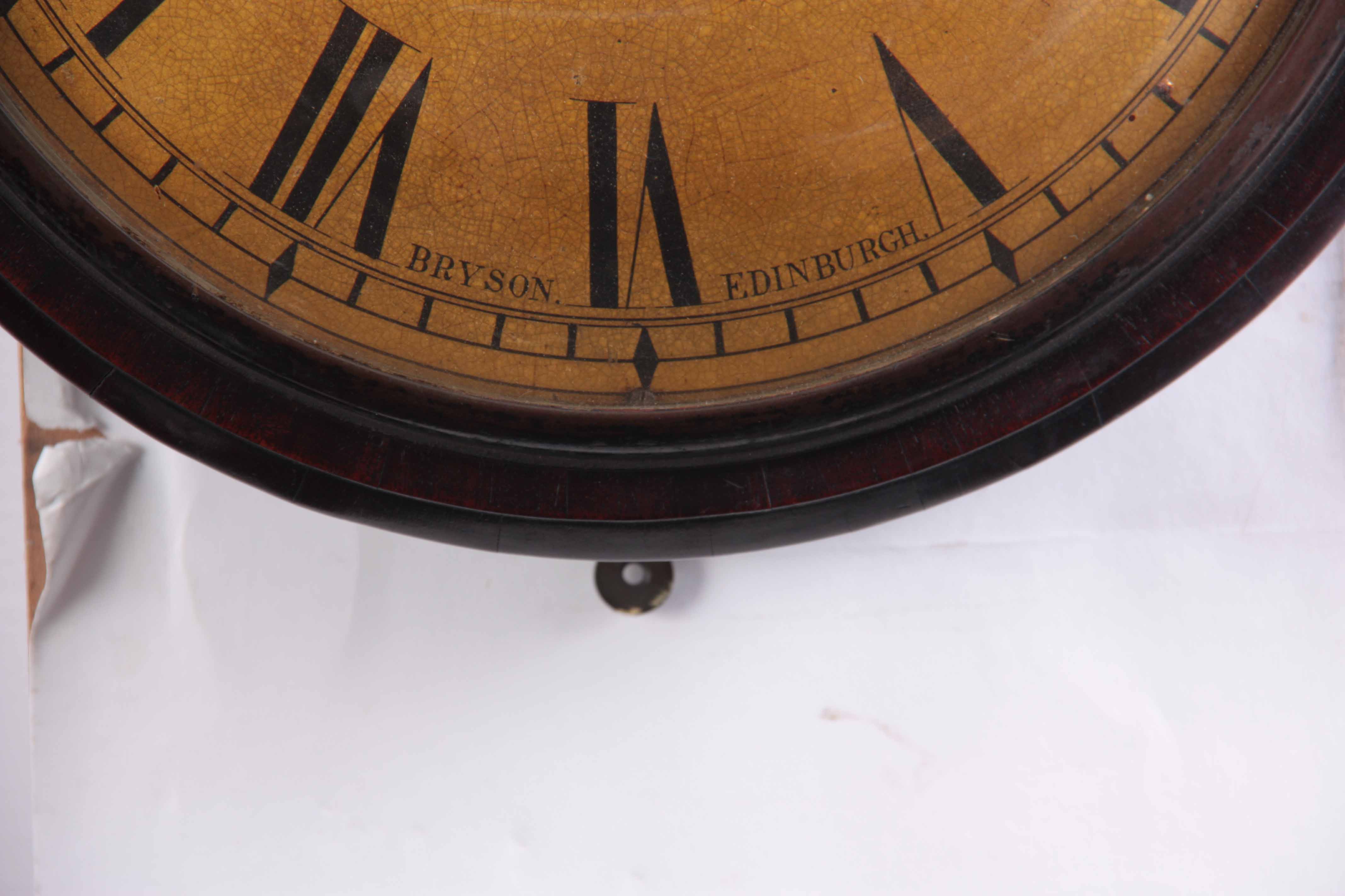 BRYSON, EDINBURGH. AN EARLY 19TH CENTURY SCOTTISH MAHOGANY WALL CLOCK having a drum-shaped case with - Image 10 of 13