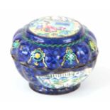 19TH CENTURY CHINESE CANTON ENAMEL LIDDED BOWL of lobed form having panels of garden scenes with a