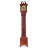 A LATE 19TH CENTURY MAHOGANY WEIGHT DRIVEN GRANDAUGHTER CLOCK having a swan neck pediment above an