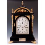 WATSON & PELTON, MONTREAL. A LARGE EBONISED AND ORMOLU MOUNTED QUARTER CHIMING BRACKET CLOCK the