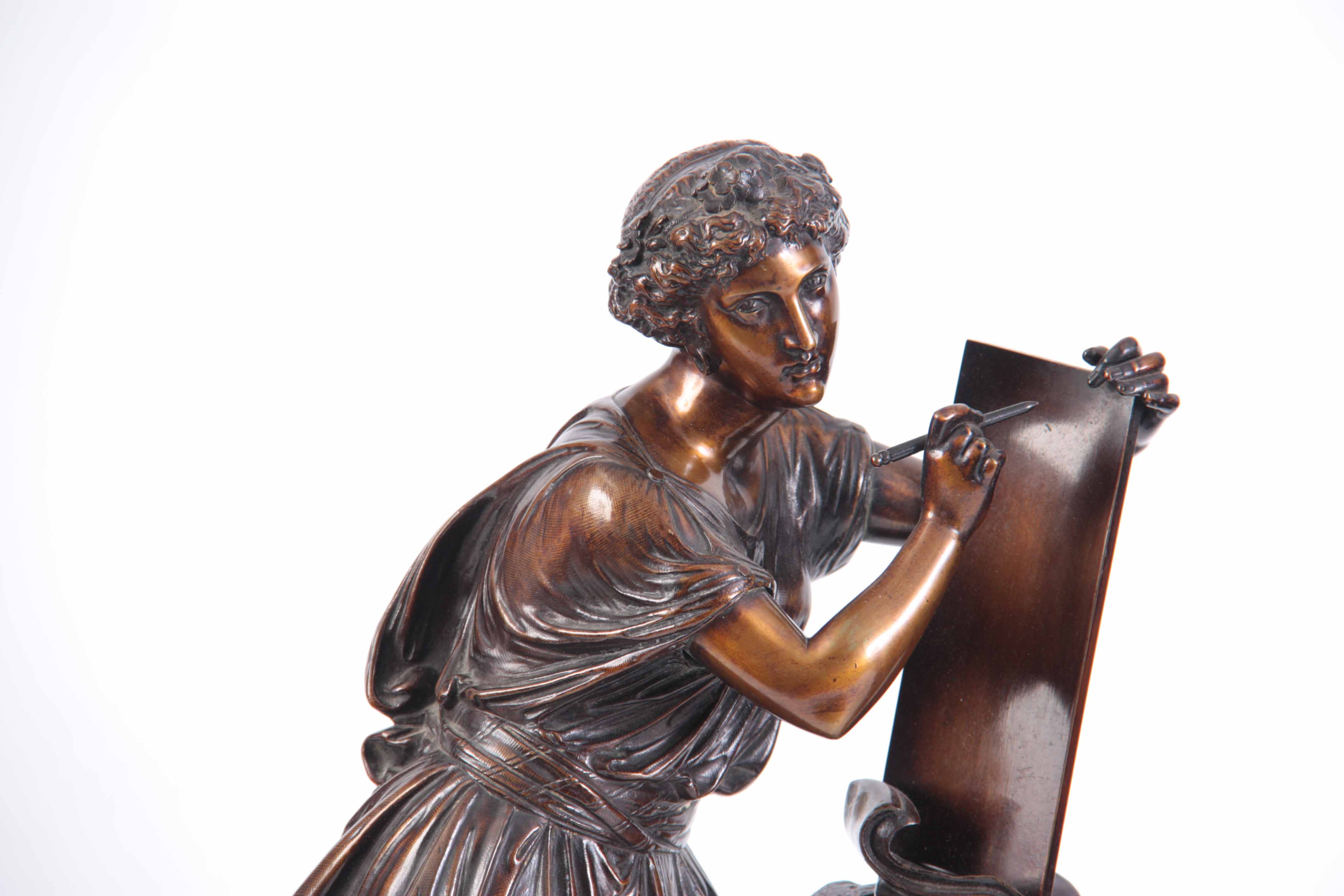 A PAIR OF EARLY 20TH CENTURY BRONZE NEO-CLASSICAL STYLE FIGURES representing the arts 47cm high - Image 2 of 8