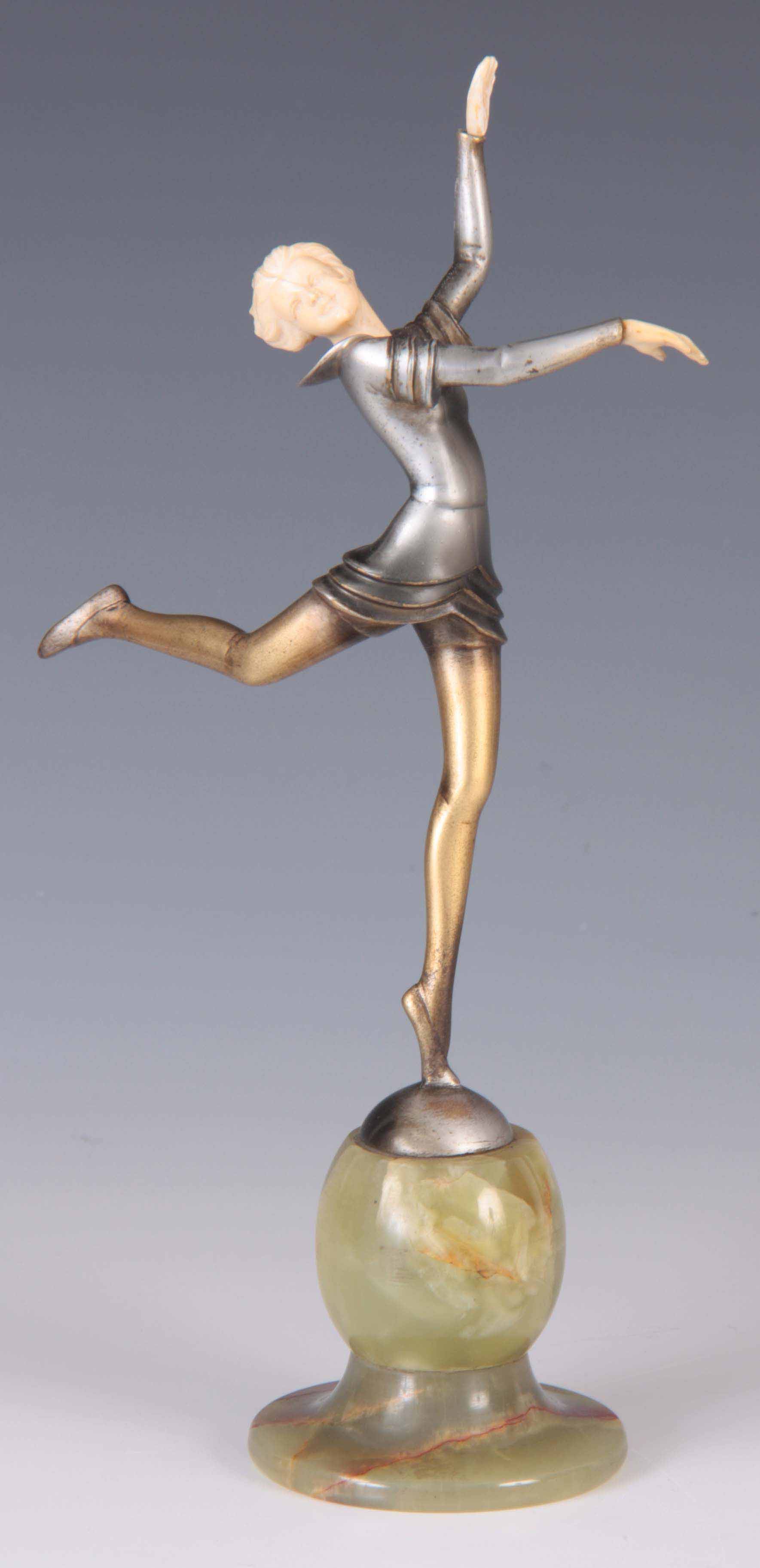 STEFAN DAKON, AUSTRIA (1904 - 1992). AN EARLY 20TH CENTURY SILVERED AND GOLD COLD PAINTED BRONZE