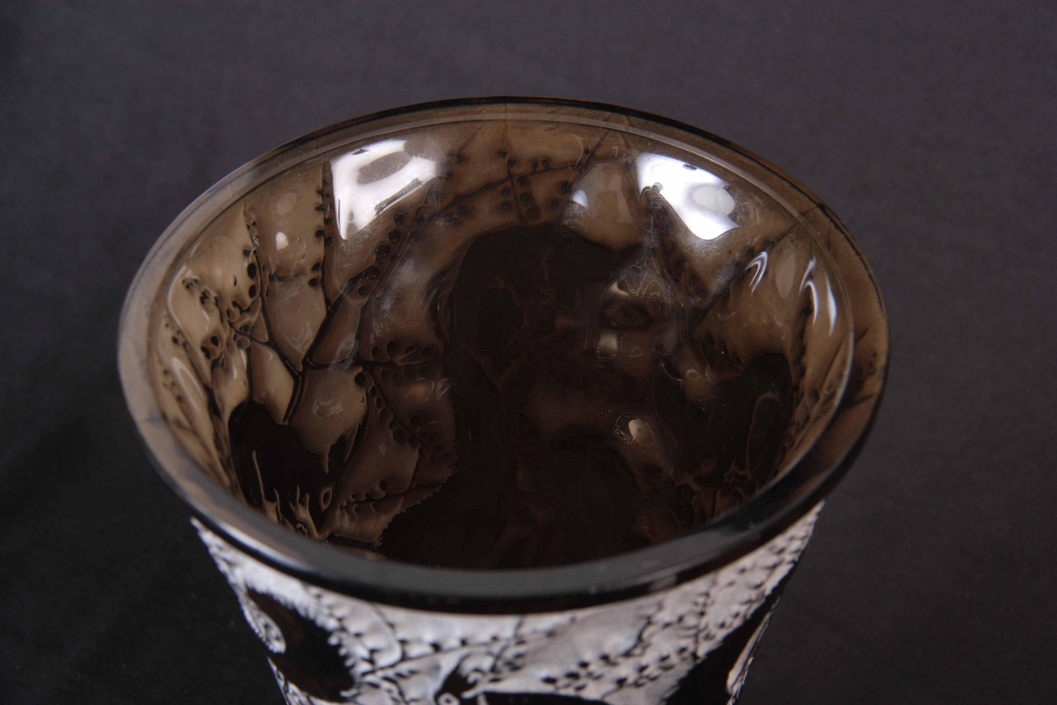 R. LALIQUE SENART GLASS VASE decorated with squirrels, topaz coloured highlighted with white - Image 3 of 4