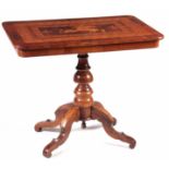 A 19TH CENTURY ITALIAN SORENTO PARQUETRY INLAID WALNUT TABLE depicting a Knight slaying a Dragon,