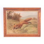 FRED THOMAS SMITH. A LATE 19TH CENTURY OIL ON CANVAS. A running fox in a country setting 30.5cm high