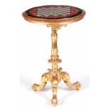 A 19TH CENTURY GILT GESSO MARBLE TOP OCCASIONAL TABLE WITH CHESS BOARD MARBLE TOP IN THE STYLE OF