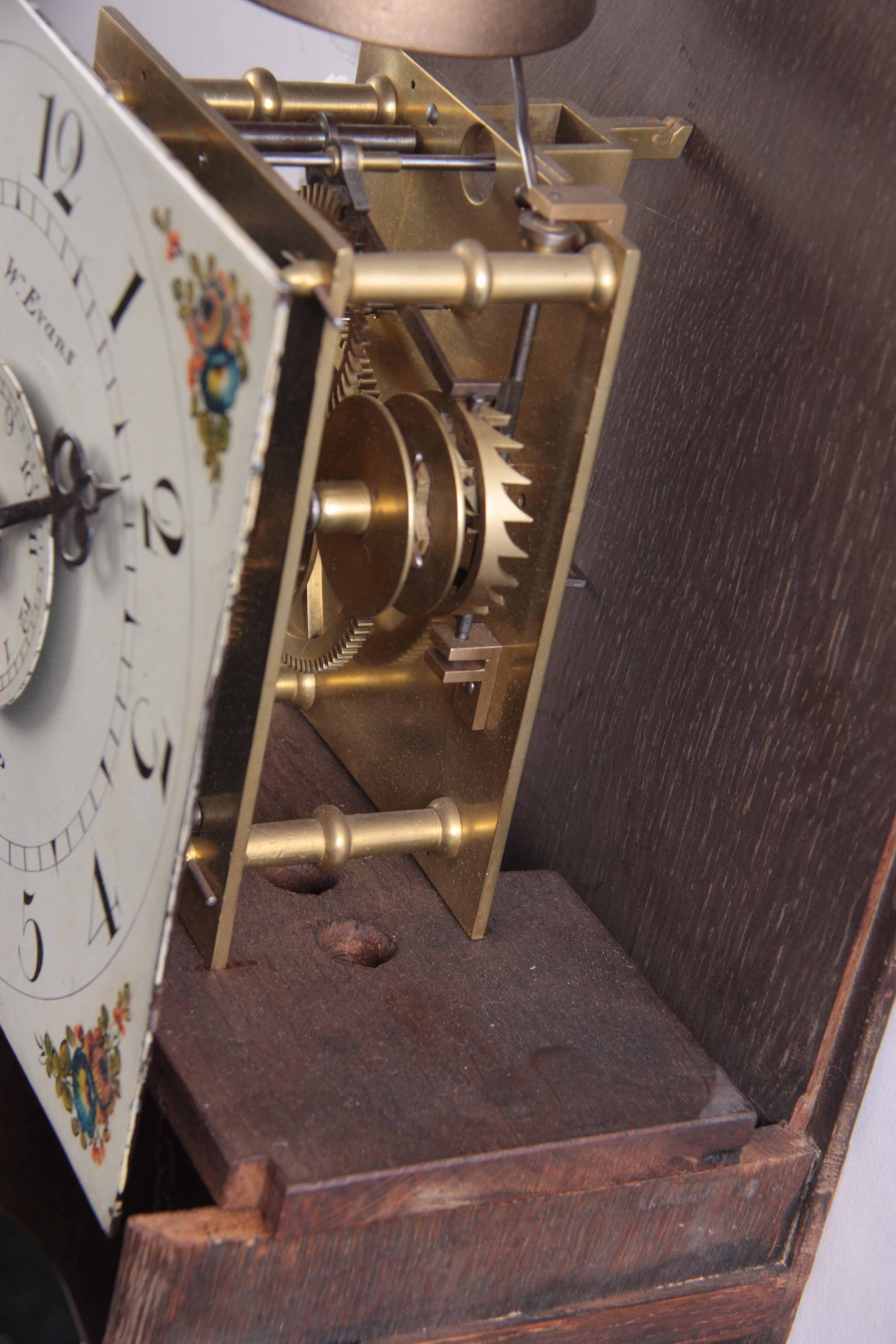 W. EVANS, SALOP. A LATE 18TH CENTURY OAK AND MAHOGANY HOODED WALL CLOCK the case having a swan - Image 3 of 10