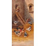 A. PREHN. OIL ON CANVAS. A late 19TH Century continental barn scene with chickens 61.5cm high, 29.