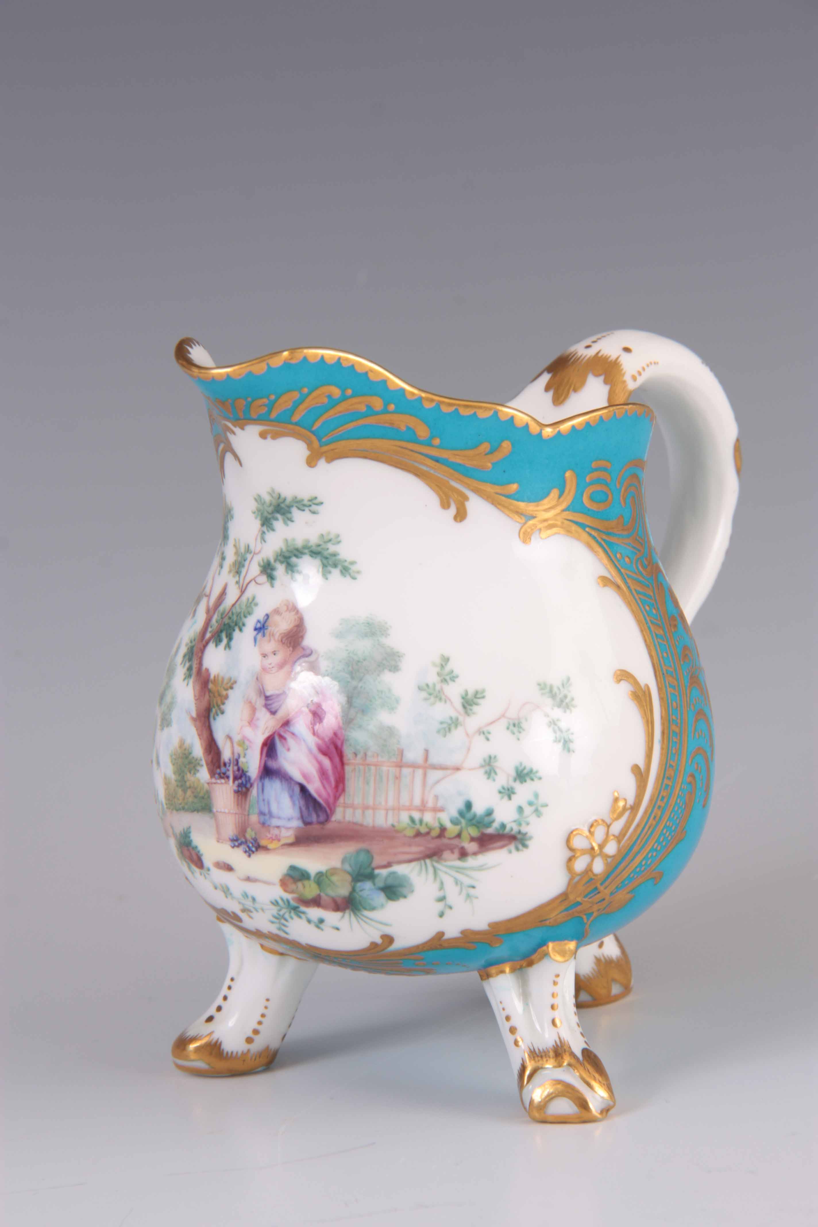 A FINE 19TH CENTURY SEVRES PORCELAIN CREAM JUG of shaped form standing on three branch work feet, - Image 7 of 7