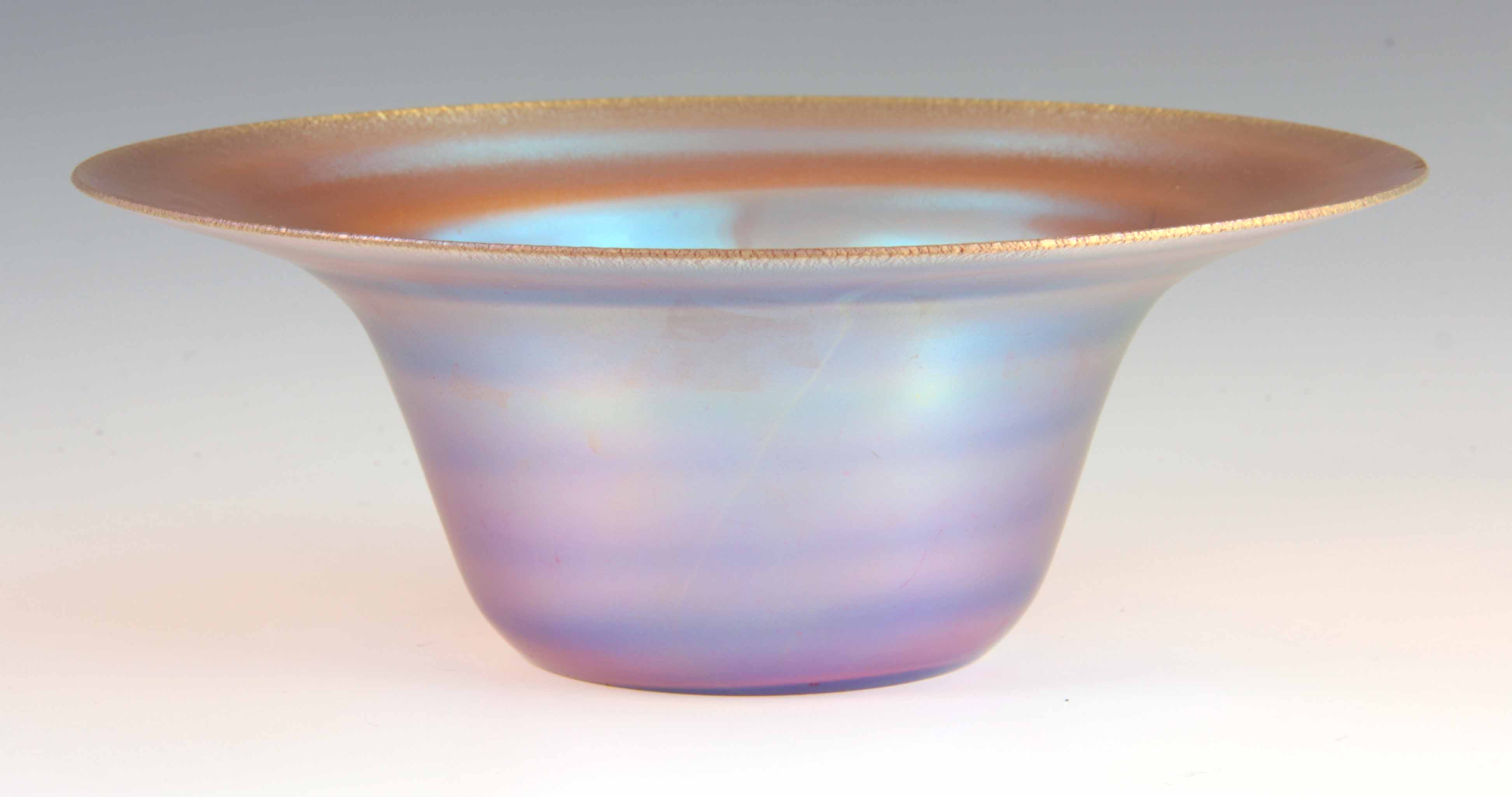 A 20TH CENTURY WMF MYRA GLASS IRIDESCENT BOWL BY KARL WIEDEMANN 8.5cm high, 23cm diameter.