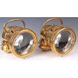 A LARGE PAIR OF BRASS SELF GENERATING HEADLAMPS having a brass makers badge for 'Lucas No. C.M.