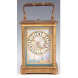 A FINE 19TH CENTURY FRENCH 'SEVRES' PORCELAIN PANELLED ENGRAVED CARRIAGE CLOCK the gilt brass