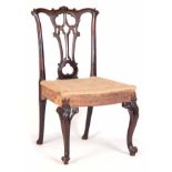 A FINE GEORGE III CHIPPENDALE STYLE SIDE CHAIR with rococo leaf carved open pierced splat,