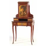 A STYLISH 19TH CENTURY LOUIS XVI STYLE FRENCH ORMOLU-MOUNTED KINGWOOD AND PAINTED CABINET ON STAND